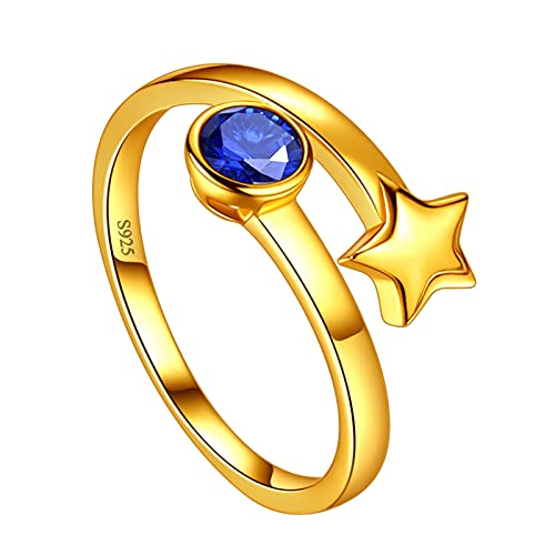 Damen Vintage Ring September Geburtsstein Lab Sapphire Ring 18K vergoldet Versprechen Ring 925 Sterling Silber Verstellbar Fingerring für Mädchen Personalisierter Geburtssteinschmuck FR0021S-Y von Jewmon