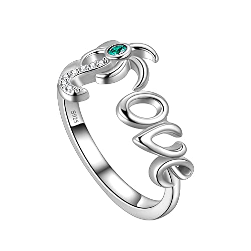 Damenring Herz Liebe Ring Einstellbare Palme Ring 925 Sterling Silber Verlobungs Versprechen Ring Freundschaftsring Lifestyle-Ring Liebe Schmuck für Damen Mädchen Geschenke für Frau Freundin FR74W von Jewmon