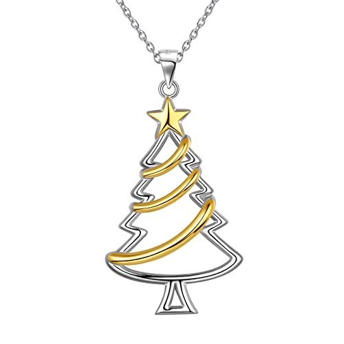 Halskette Damen Weihnachtsbaum Anhänger Kette für Damen Frauen 925 Sterling Silber Weihnachtsmann Schneeflocke Kette für Valentinstag Geburtstags Weihnachten Schmuck Geschenk für Frauen FP0196F von Jewmon