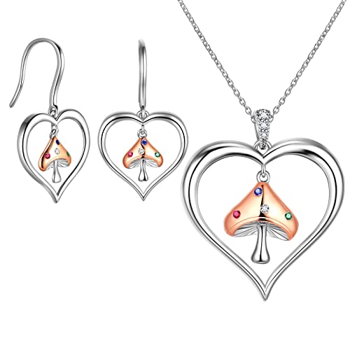 Herz Pilz Ohrringe magische rote Pilz Halskette rosévergoldet über 925 Sterlingsilber süßes Pilz Schmuckset Geschenke für Frauen Mädchen Geburtstag Jahrestag Weihnachten Schmuckgeschenk FS0201W Herz Pilz Ohrringe magische rote Pilz Halskette rosévergoldet über 925 Sterlingsilber süßes Pilz Schmuckset Geschenke für Frauen Mädchen Geburtstag Jahrestag Weihnachten Schmuckgeschenk FS0201W von Jewmon