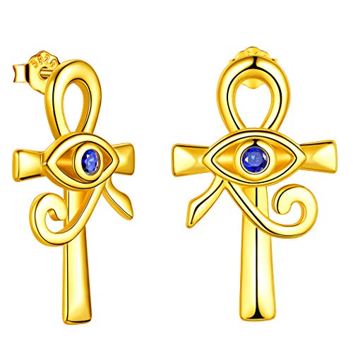 Jewmon Ägyptisches Auge des Horus Ankh Kreuz Ohrringe für Männer Frauen 925 Silber 18Kvergoldet Schutzsymbol Ankh Kreuz Horus Auge Hochzeit Ohrringe Amulett Schmuck Geschenk für Mutter Oma FE0189Y von Jewmon