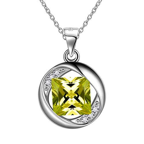 Jewmon August Halskette Geburtsstein Schmuck für Frauen Sterling Silber Peridot Zirkonia Solitaire Anhänger Geburtstagsgeschenke für Leo Minimalistisch Schmuck FP0143A von Jewmon