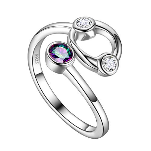 Jewmon Celestial Krebs Ring Einstellbarer Zodiac Mystic Topaz Ring für Verlobungshochzeit 925 Sterling Silber Juni Juli Geburtstag Ring Astrologie Hypoallergener Ring Schmuck für Weihnachten FR0036X von Jewmon