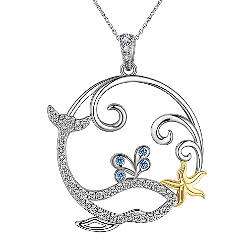 Jewmon Delphin Halskette für Frauen Seestern Ocean Wave Surfer Halskette 925 Sterling Silber Surf Schmuck mit Wave Anhänger Delfin Geschenke für Mama Frau Freunde Geburtstag Weihnachten FP0239W von Jewmon