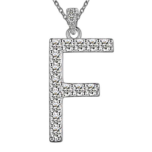 Jewmon Initial Charm Anhänger Halskette Kristall Monogramm F Halskette Geschenk 925 Sterling Silber Alphabet Alltagskette Schmuck Frau Freundin Geburtstag Jubiläumsgeschenk FP0156F von Jewmon