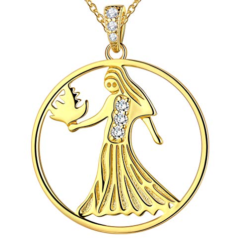 Jewmon Jungfrau Sternbild Halskette 925 Sterling Silber Damen Echtschmuck Sternzeichen Kette mit Anhänger Horoskop Tierkreis Halskette für Männer Frauen FP0092C von Jewmon