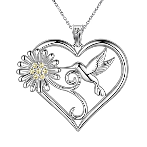 Jewmon Kolibri Halskette Gänseblümchen Anhänger Ketten 925 Sterling Silber Kolibri Herz Halskette Tier Kolibri Schmuck Geschenk für Damen Mädchen Weihnachten Geburtstag FP0230W von Jewmon