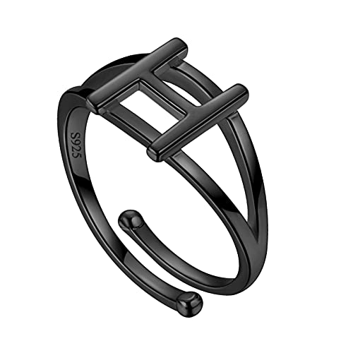Jewmon Personalisierte Buchstaben Ring für Damen Herren 925 Sterling Silber Schwarz vergoldet cool Offener Band Ring mit Großbuchstaben verstellbare Fingerringe Partnerring Schmuck FR0015H-K von Jewmon