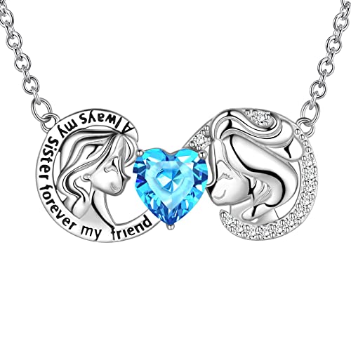 Jewmon Schwestern Halskette Always My Sister Forever My Friend 925 Sterlingsilber Infinity Love Herz Anhänger Halskette Feiner Schmuck Geschenke für Frauen FreundeFP0220W von Jewmon