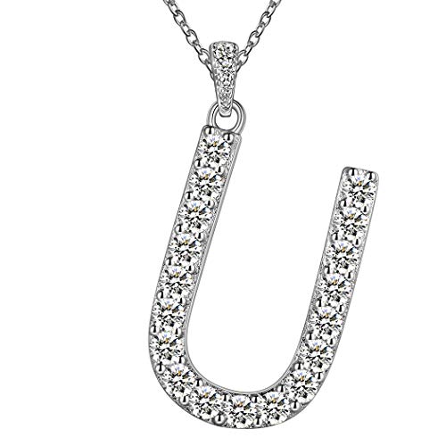 Jewmon U Initial Halskette Crystal Iced Out Initial Letter Halskette 925 Sterling Silber Alphabet Halskette Monogramm Schmuck Geschenk für den besten Freund FP0156U von Jewmon