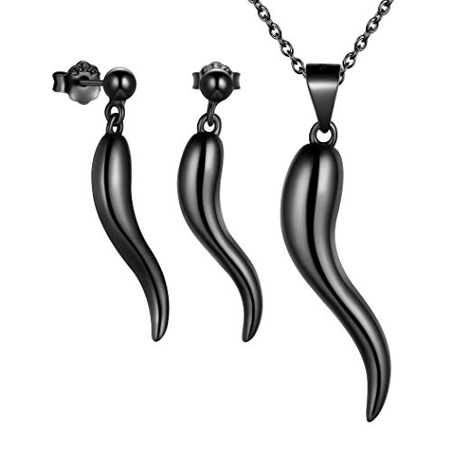 Schutz Italienischen Horn Anhänger Halskette Für Männer Für Frauen Teen 925 Sterling Silber Schwarz Italienisches Horn Cornicello Halskette Amulett Schmuck für Jungen und Mädchen FS0061K von Jewmon