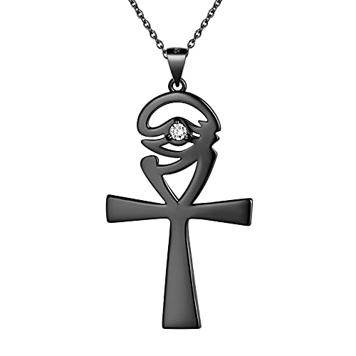 Schwarzes Ankh Kreuz mit Auge des Horus Halskette für Herren Damen Sterling Silber Schwarz vergoldet Horus Auge Ankh Kreuz Anhänger Halskette Talisman Amulett Ankh Schmuck für Mama Frau Oma FP0018K von Jewmon