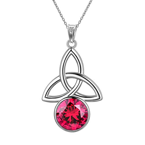 Trinity Knot mit Juli Lab Ruby Birthstone Halskette für Frauen Mädchen Boho Halskette Silber Personalisierte Juli Geburtstagsgeschenke für Krebs Good Luck Schmuck für Hochzeit Verlobung FP0174R von Jewmon