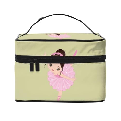 Kleine Ballerina tanzende Mädchen bedruckte tragbare Reise-Kosmetiktasche Kulturbeutel Kosmetiktasche, Schwarz , Einheitsgröße von Jewoss