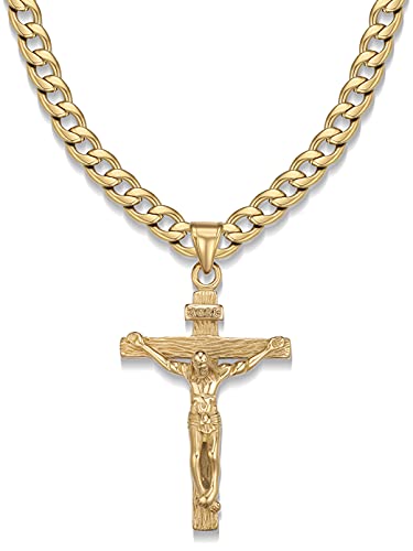 Jewow Edelstahl Herren Halskette Jesus Christus Kruzifix Anhänger 7mm breite Panzerkette von Jewow