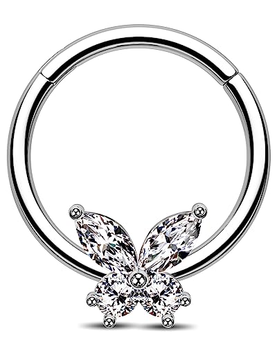 JEWSEEN Nasenring 16G Septum Ringe 316L Edelstahl Knorpel Ohrringe Schmetterling Tragus Piercing Klar CZ Daith Schmuck für Frauen Männer, Zirkonia von Jewseen