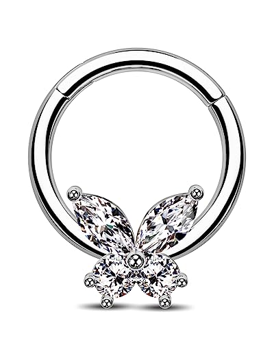 Jewseen Nasenring 16G Septum Ringe 316L Edelstahl Knorpel Ohrringe Schmetterling Tragus Piercing Klar CZ Daith Schmuck für Frauen Männer von Jewseen