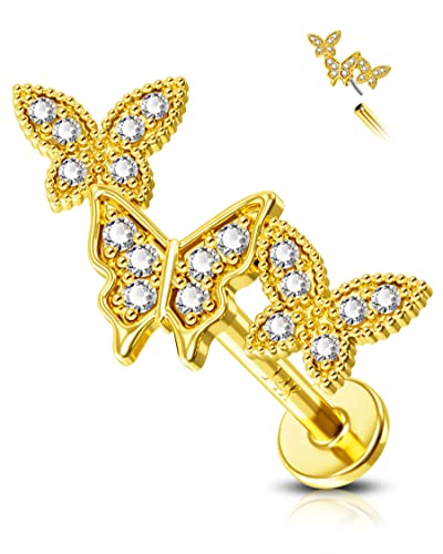 Jewseen 14 K Gold Schmetterling Spirale Piercing ohne Schrauben 16 g Knorpel Ohrringe Frauen Spirale Piercing Schmuck Herren Gelbgold Post von Jewseen