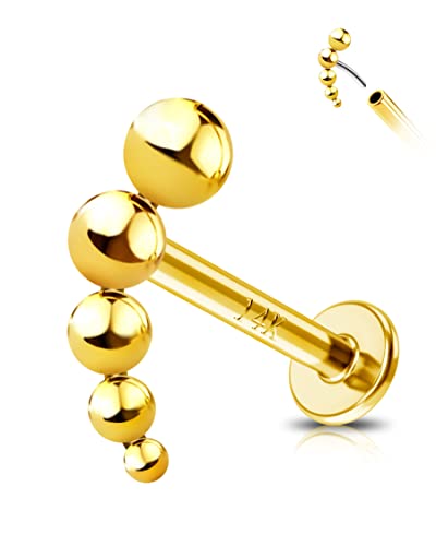 Jewseen 14 Karat Massivgold Top Gewindelose Labret Ohrstecker Push Back Helix Knorpel Ohrring Tragus Conch Piercing Schmuck für Damen Herren Titan Post von Jewseen