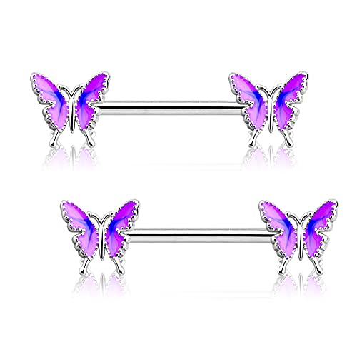 ewseen 14G Nipple Barbells Schmetterling Brustwarzen Schild Piercing 316L Chirurgenstahl Brustwarze Schmuck Körperpiercing für Frauen von Jewseen