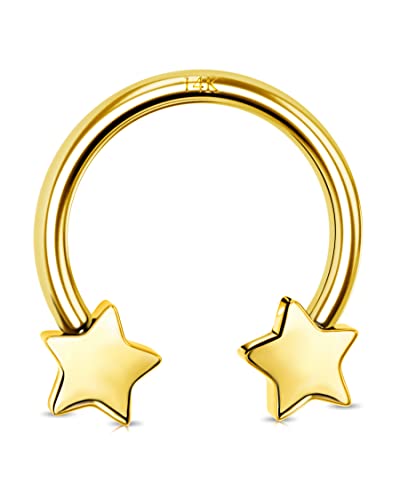 Jewseen 14K Gelbgold Septum Piercing Stern Hufeisen Ohrringe 16G Helix Piercing Schmuck Knorpel Hoop Daith Piercing Schmuck für Damen Herren von Jewseen