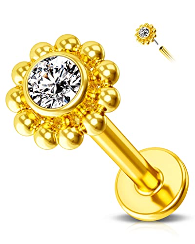 Jewseen 14K Solid Gold 16G Knorpel Ohrring Titan Piercing Schmuck Sonnenblume Tragus Piercing Ohrringe Helix Conth Schmuck für Frauen Männer Titan Post von Jewseen