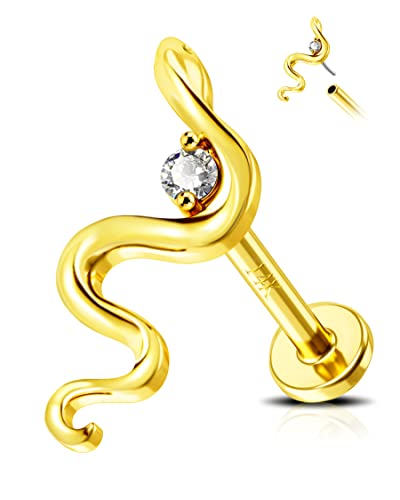 Jewseen 14K Solid Gold Schlange Knorpel Ohrringe Push Threadless Ohrringe Tragus Ohrring Conch Stud Helix Piercing Schmuck für Frauen Männer Gelbgold Post von Jewseen