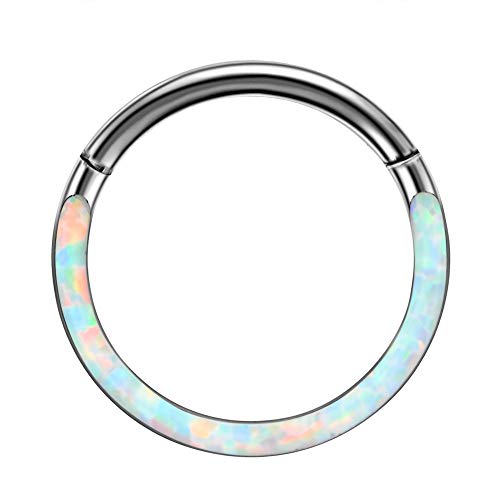 Jewseen 16G Septum Ringe G23 Titan Scharnier Segment Hoop Knorpel Ohrringe Opal Tragus Helix Ringe Knorpel Piercing Schmuck für Frauen Männer 8mm von Jewseen