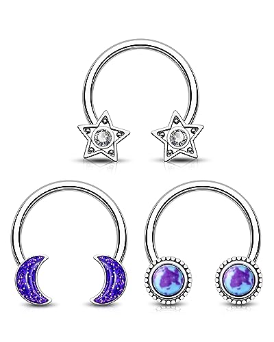 Jewseen 3PCS Septum Ringe 16G Stern Helix Ohrringe Edelstahl Hufeisen Ohrringe Mond Tragus Ohrring Knorpel Ohrringe Daith Piercing Schmuck für Frauen Männer von Jewseen