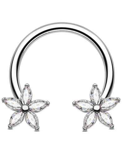 Jewseen Blumen Reifen Hufeisen Ohrringe Septum Ringe Knorpel Hoop 16G Conch Ohrring Edelstahl Nasenringe Daith Piercing Schmuck für Frauen Männer von Jewseen