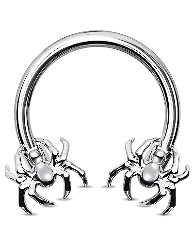 Jewseen Halloween Septum Piercing Spinne Hufeisen Ohrringe 16G Knorpel Ohrringe Edelstahl Helix Ohrringe Körper Piercing Schmuck für Frauen Männer Stahl von Jewseen