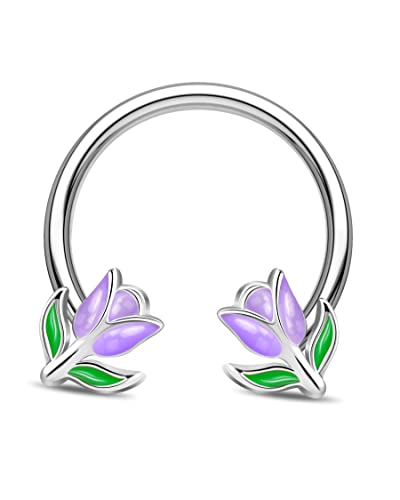 Jewseen Helix Hufeisen Piercing Schmuck Daith Ohrring Tulpe Knorpel Ohrring 316L Edelstahl Kreis Barbells Ohrringe für Damen Herren Edelstahl Lila von Jewseen