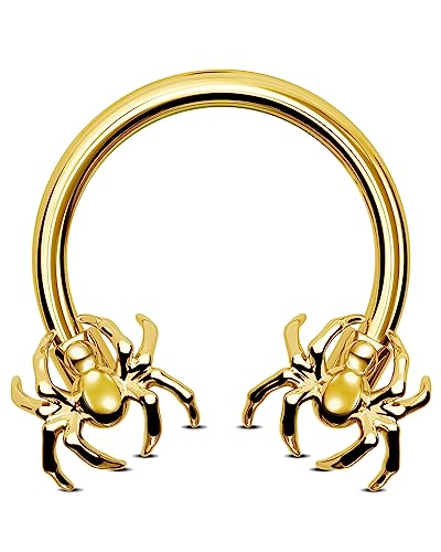 Jewseen Hufeisen Daith Ohrringe 16G Septum Ringe Spinne Helix Ohrringe Piercing Halloween Conch Piercing Piercing Piercing für Frauen Männer Gold von Jewseen