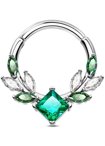 Jewseen Knorpel Ohrringe Grün Septum Ringe CZ Helix Ohrring Edelstahl Conch Ohrring Daith Piercing Schmuck für Frauen Männer, 16G 10MM, Zirkonia, Zirkonia von Jewseen