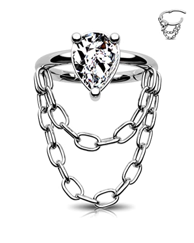 Jewseen Knorpel Ohrringe Kette Hoop Ohrring Helix Piercing 316L Edelstahl Nasenringe 16G CZ Scharnier Segment Ring Kette Baumeln Ohrringe für Damen Herren 8mm/10, 10 mm, Zirkonia von Jewseen