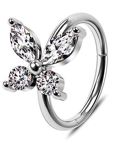 Jewseen Nasenring 16G Septum Ringe 316L Edelstahl Knorpel Ohrringe Schmetterling Tragus Piercing Klar CZ Daith Schmuck für Frauen Männer von Jewseen