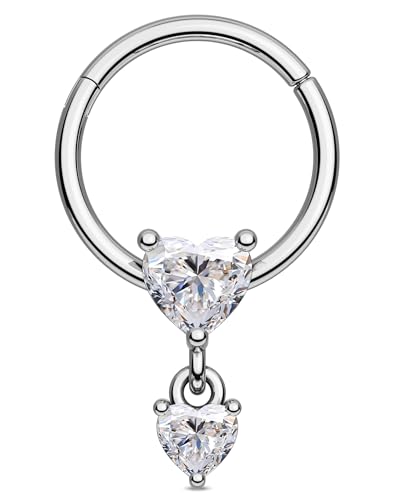 Jewseen Scharnier Segmentring Knorpel Ohrringe Herz Septum Ringe Chirurgenstahl Helix Tragus Ohrring Daith Piercing Schmuck für Frauen Männer, 16G 10MM, Zirkonia, Zirkonia von Jewseen