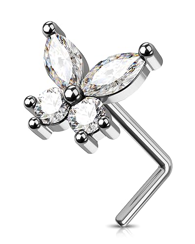 Jewseen Schmetterling Nase Studs 20G Titan Nase Piercings L Bend Nase Ring Nase Knochen CZ Nase Piercing Schmuck für Frauen Männer von Jewseen