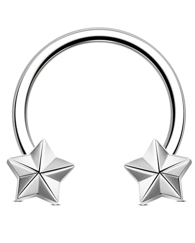 Jewseen Stern Septum Ringe Helix Ohrring 16G Knorpel Ohrringe Edelstahl Hufeisen Ohrringe Nase Piercing Schmuck für Frauen Männer Stahl von Jewseen