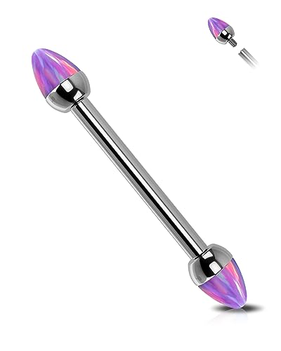 Jewseen Titan Brücke Barbell Opal Zunge Bars Intern Gewinde Nipple Ringe 14G Nipple Schild Spike Gerade Piercing Schmuck für Frauen Lila von Jewseen