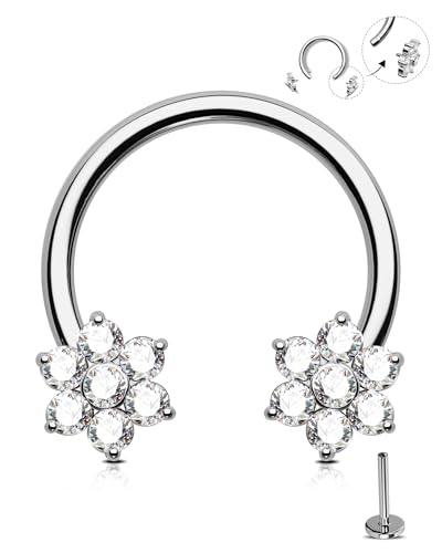 Jewseen Titan Septum Ringe Blumen Helix Ohrring Innengewinde Knorpel Stud Hufeisen Ohrringe Tragus Piercing Schmuck für Frauen Männer von Jewseen