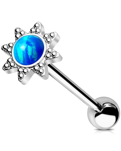 Jewseen Zungenringe Sonne Opal Zunge Barbell Innengewinde Zungenpiercing Schmuck Chirurgenstahl Zungenring für Frauen Männer, 14G 16MM, Opal, Opal von Jewseen