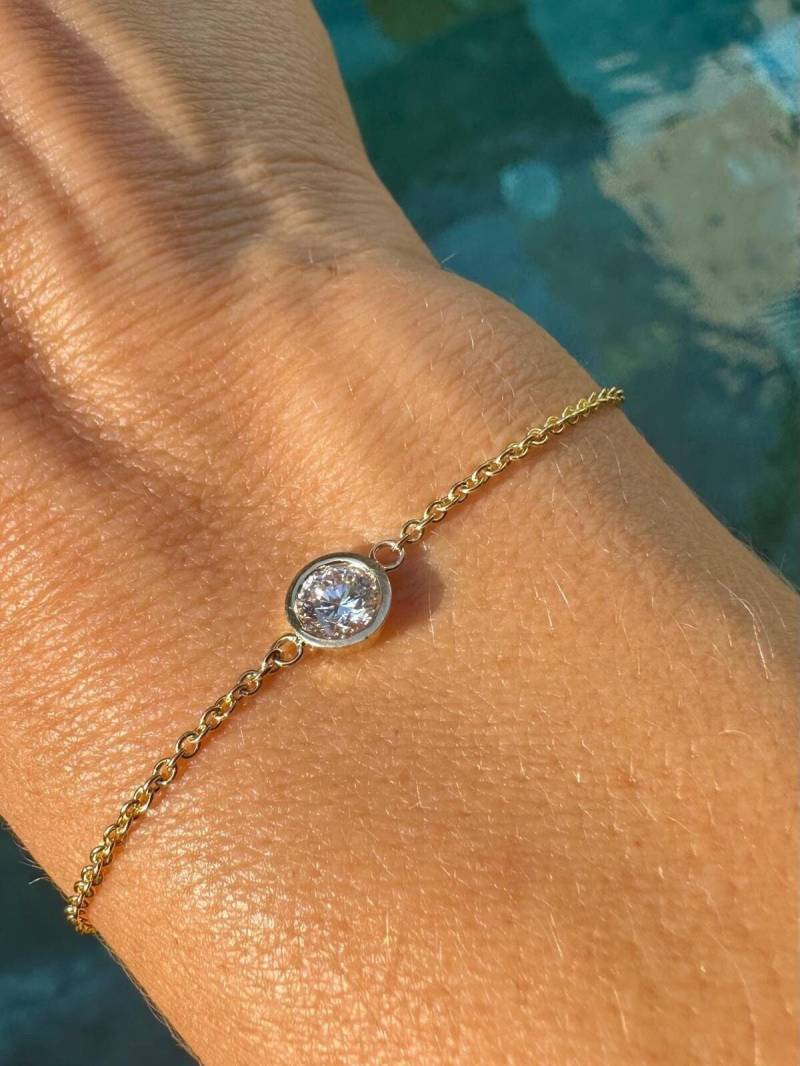 Bezel Armbänder Lab Diamant Armband Lünette Set Solitär Gold Für Frauen 14K Schmuck Lab-Grown von Jewselry