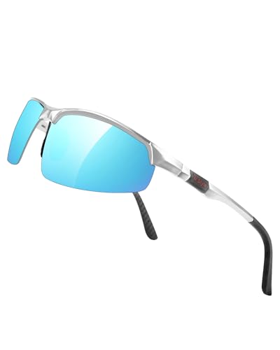 Jexmigo Herren Polarisierte Photochrome Sonnenbrille - Ultraleicht 22g Metallrahmen UV400 Blendfreie Fahrbrille Sportsonnenbrille für Radfahren Laufen Angeln Outdoor (Blaue Linse verspiegelt) von Jexmigo