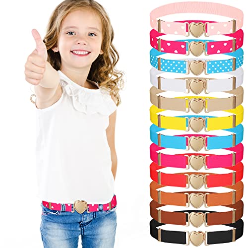 12 Stück Mädchen Gürtel Herz Taillengürtel Verstellbare Elastische Stretch Schnalle Uniform Gürtel für Teenager Kinder Kleider Jeans, 12 Stile (Größe 43-81 cm), Vitality Color, Einheitsgröße von Jeyiour