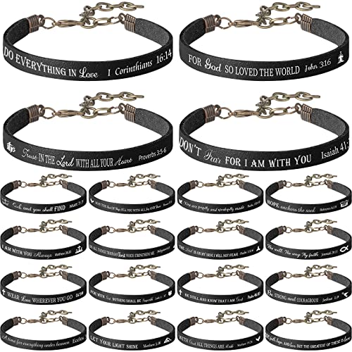 20 Stück Bibelvers Armbänder Bulk Christliche Lederarmbänder, Gott Glaube Schrift Zitate Armband, Schwarz, Einheitsgröße von Jeyiour