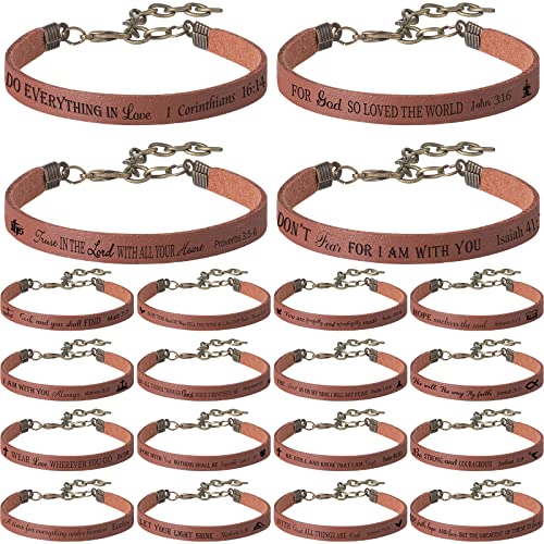 20 Stück Bibelvers Armbänder Bulk Christliche Lederarmbänder, Gott Glaube Schrift Zitate Armband, inspirierende Geschenke Bibelarmbänder Schrift für Büro Schule Zuhause Frau Mann, Braun von Jeyiour