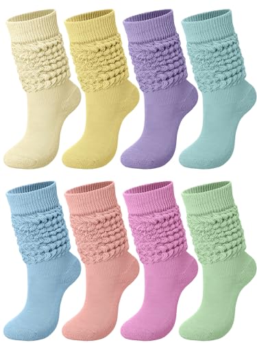 Jeyiour 8 Paar Slouch-Socken für Damen, kniehohe Scrunch-Stiefelsocken, weich, 80er-90er-Jahre, Größe 43-45, Pastellfarben., Einheitsgröße von Jeyiour