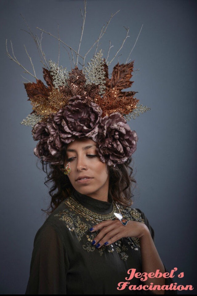 Mutter Natur Herbst Frühling Sommer Winter Kopfschmuck, Mutterschaft Jahreszeiten Fantasy Erde Kopfschmuck Weizen Ernte Vogel Nest Floral von JezebelsFascination