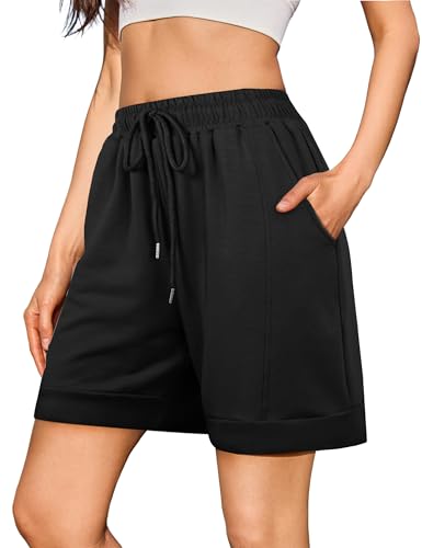 Jezonga Kurze Hose Damen Sport Shorts Sporthose Damen Kurz mit Taschen Elastischer Bund Sommer Jogginghose Fitness Running Gym Kurze Hose Gym Schwarz XL von Jezonga